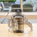 Tragbare quadratische Kunststoff-Wasserflasche 500ml mit Gurt und Trinkverschluss für Sport. - 500ml / YB-1033 Stil / Schwarz