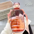 Rosa quadratische Kunststoff-Wasserflasche 750ml mit Zeitmarkierung für Fitness - YB-0791 Rosa
