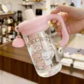 Schöne rosa Kunststoff Trinkflasche mit Strohhalm und Henkel, großes süßes Bären Design für Mädchen. - 800ML / Rosa