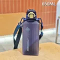 Tragbare quadratische Kunststoff Wasserflasche 650ml Fitness Sport Trinkbecher mit Gurt - YB-1035 Blau