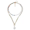 Collana a strati dorata chic con perline colorate e ciondolo di perla barocca. - Stile Perla Barocca a Strati Bianca