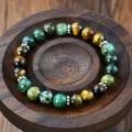 Vintage gemstone beaded bracelet with tiger eye and turquoise for men and women retro style - African Turquoise Tiger Eye Bracelet (B1787)