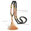108 beads long mala necklace ethnic style black stone buddha beads with tassel jewelry accessory - Single Necklace (N2679)