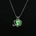 Luminous elephant locket necklace glowing green pearl pendant silver chain jewelry gift - Yellow Green Luster