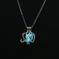 Luminous elephant cage pendant necklace, glowing blue moonstone night pearl clavicle chain for men and women. - Sky Blue Light