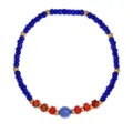 Braccialetto di perle fatto a mano con perline di vetro blu, pietre rosse e dettagli metallici. - Stile a Contrasto Vintage Blu e Rosso (B1632-Y06)