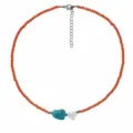 Handmade colorful crystal beaded necklace with turquoise and shell heart pendants for women. - N2505