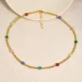 Collana di perle dorate con pietre preziose colorate, delicata catenina da clavicola. - Choker Perline Rotonde Pietra Naturale Multicolore Perline di Semenza Dorate / Stile N2526