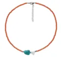 Orange crystal beaded necklace with turquoise and silver heart pendants for women variant. - N2505 Double Heart / Orange Red