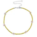 Summer dopamine yellow seed bead necklace with white flower charms, sweet chic choker for women. - Yellow