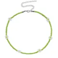 Green beaded daisy choker necklace for women, cute colorful flower short collarbone chain jewelry. - Green