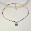 Colorful seed bead choker necklace with cute owl pendant for women summer style - N2502 Owl Pendant / Colorful