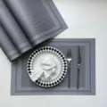 Grey PVC woven placemat heat insulation table mat set for dining room kitchen decor. - Silver-Gray Double Frame