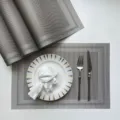 Grey PVC woven placemat detail with plate and cutlery setting for dining table decor - Silver 2 Double Frame