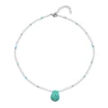 French retro teardrop turquoise choker necklace with white and blue seed beads for women. - N2483 Turquoise Pendant / White and Blue