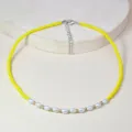 Collana corta vintage di perline gialle e perle finte da donna elegante catenina - Stile Perla Artificiale Ovale Perline di Semenza Gialle / Stile N2491-Giallo / Giallo