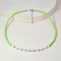 Collana girocollo con perline di vetro verdi e perle, gioiello da donna in stile retro. - Stile Perla Artificiale Ovale Perline di Semenza Verdi / Stile N2491-Verde / Verde