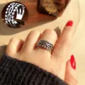 Retro Thai silver multi-strand hollow open ring for women vintage statement jewelry - Adjustable Open / Wide Multi-Layer Hollow Style (R1353B)