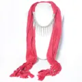 Dames mode roze sjaal ketting met zilveren metalen spike franje voor herfst winter - Kwastjes Beslagen Stijl (KY006) / Rood