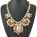 Gorgeous colorful statement collar necklace with sparkling rhinestones for women evening party - Geometric Color-Block Banquet Necklace (N1707)