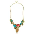 Vintage gold-tone statement choker necklace with colorful crystal stones and leaf charms for women. - Leaf Vine Vintage Necklace (N1541)