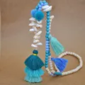 Blue Tassels Beaded Necklace Boho Beach Shell Wooden Beads Long Pendant Style Variant - Gradient Blue Tassel Style (N2343-Y05)