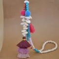 Bohemian colorful tassel beaded necklace with shells, turquoise beads and white wooden pearls. - Pink Tassel Style (N2343-Y06)