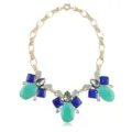 Colorful statement necklace with gold chain and multi-color rhinestones for women evening party. - Gold Stitching Colorful Gemstone Necklace (N1576)