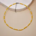 Collana girocollo con perline in giallo e argento, stile boho collana corta per donna. - Stile Perline Ovali Argentate Perline Saccettate Gialle / Stile N2443-Giallo / Giallo