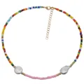 Collana girocollo di perline colorate con perle barocche e chiusura dorata variante - Stile Patchwork Perline Rosa (N2306-Y02)