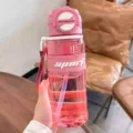 Modische, grosse pinke Sporttrinkwasserflasche mit Strohhalm und Tragegurt, Hauptansicht - 800ML / Rosa (YCSL-450)