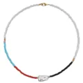 Girocollo bohémien di perline colorate con ciondolo di perla barocca irregolare. - Stile Patchwork Perline Rosso Nero Blu Bianco (N2305-Y03)