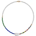 Collana girocollo bohémien di perline colorate miste con ciondolo in perla irregolare. - Stile Perline Colorate con Perla (N2305-Y04)