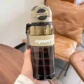 Großes Fassungsvermögen Sport Trinkflasche mit Strohhalm und Trageriemen für Outdoor Sport. - 800ML / Kaffee (YCSL-450)