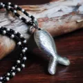 Retro tibet silver fish pendant sweater necklace with black and silver bead chain bohemian jewelry - Prosperity Fish (N2232) / Antique Silver