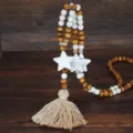 Collana Lunga Donna Boho Etnica con Perline in Legno Stella Nappa Maglione Vintage - Stile Stella (N2208)