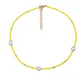 Böhmische gelbe Saatperlen Halskette mit weißen Perlen und Goldverschluss, Sommerschmuck Kette. - Gelb