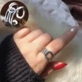 Vintage Open Silver Ring Retro Hollow Multi Strand Wrap Ring Boho Statement Jewelry - Adjustable Open / Exotic Hollow Cross Style (R1356B)