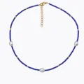 Böhmische blaue Seed Perlen Kette mit weißen Perlen und goldenen Akzenten kurze Halskette - Blau