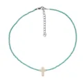 Collana girocollo con perline di conteria turchese e ciondolo a croce bianca regolabile. - Collana di Perline con Croce (N2435) / Blu