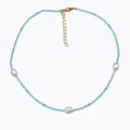 Böhmische Rocailles Perlenkette mit echten Perlen kurze Choker Halskette Sommer Modeschmuck - Y10 Seeblau