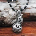 Antike tibetische Silber hohle doppelte Fisch Kürbis Anhänger Halskette mit Perlen - Fisch Flaschenkürbis Design (N2244)