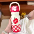 Mädchen Thermosflasche mit Tragegriff, süßes Apfelmuster Edelstahl Wasserflasche für dich. - 500ml / Rot (KH-1017)