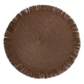 Round brown paper woven placemat with fringe for dining table decor and heat insulation. - 38 cm / Coffee