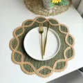 Mantel individual tejido estilo INS con borde floral, alfombrilla decorativa vintage. - 38cm Redondo / Verde