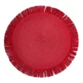 Red round paper woven placemat with fringe, stylish non-slip table mat for holiday dining. - 38 cm / Red
