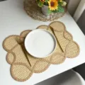 Tovaglietta intrecciata a fiore vintage tappetino rustico in paglia decorativo da tavola - 45x30cm Rettangolo / Albicocca