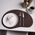 Cashew shaped dark brown leather placemat Nordic double sided heat insulation dining table mat - 44*30cm 115g/Piece / Coffee