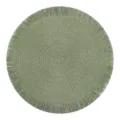 Green paper woven placemat with fringe, round decorative table mat for dining and kitchen. - 38 cm / Green