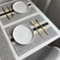 Geweven papier touw placemat met grijze strepen als tafelmat voor rustieke decoratie - Rechthoekig / Lichtgrijs Gestreept Geweven